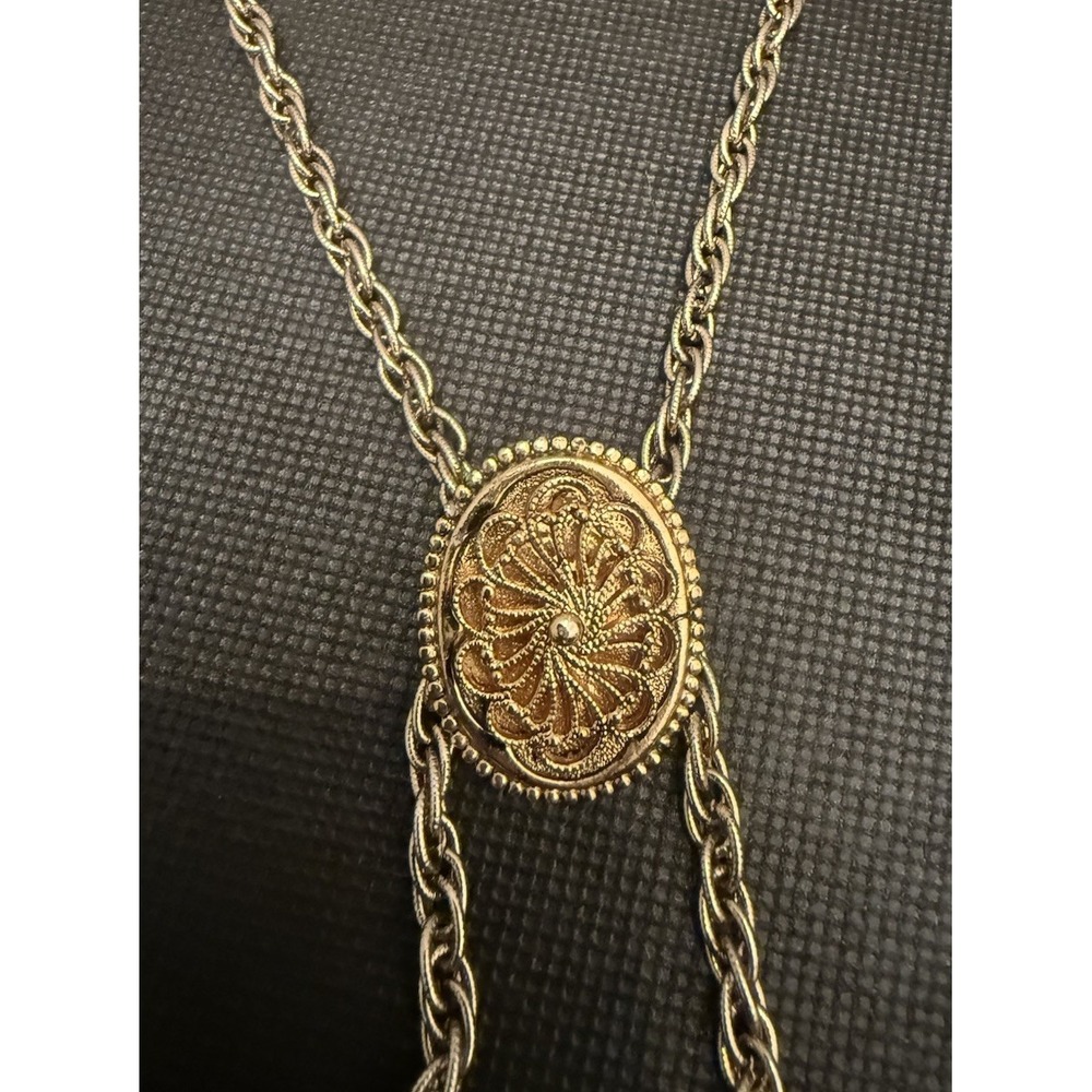 Vtg Gold Tone Necklace Center Accent Piece & Chain Fringe on the Adjustable Ends